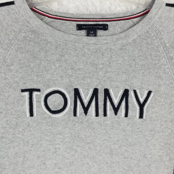 Tommy Hilfiger Womens Sweater Pullover Embroidered Logo Gray Long Sleeve Knit S - Picture 4 of 12